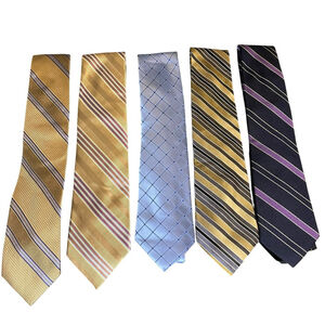 5 Silk Ties - Enro Platinum, George, Jones New York & Enro - Striped Gold Blue